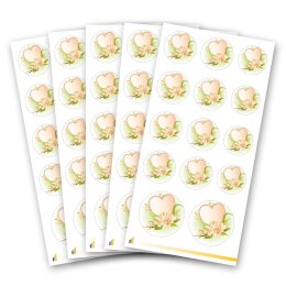 Stickerbögen HERZ MIT SEEROSEN - 5 Bögen mit 70 Sticker Aufkleber & Sticker, Blumenmotiv, Paper-Media