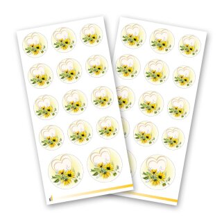 Stickerbögen HERZ MIT SONNENBLUMEN - 2 Bögen mit 28 Sticker Aufkleber & Sticker, Blumenmotiv, Paper-Media