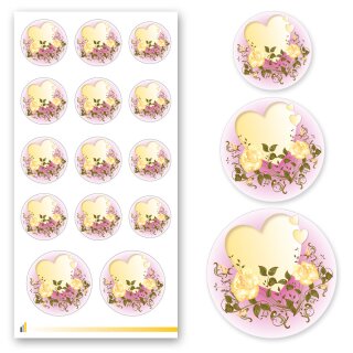 Stickerbögen HERZ MIT GELBEN ROSEN Blumenmotiv Aufkleber & Sticker, Blumenmotiv, Paper-Media
