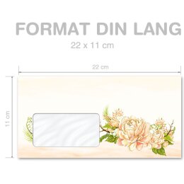 PFINGSTROSEN Briefumschläge Rosenmotiv CLASSIC 100 Briefumschläge (mit Fenster), DIN LANG (220x110 mm), DLMF-8361-100