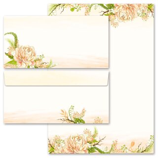Briefpapier Set PFINGSTROSEN - 20-tlg. DL (ohne Fenster) Blumen & Blüten, Rosenmotiv, Paper-Media