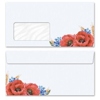 Briefumschläge FELDBLUMEN - 50 Stück DIN LANG (mit Fenster)