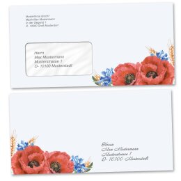 Briefumschläge FELDBLUMEN - 50 Stück DIN LANG (mit Fenster)