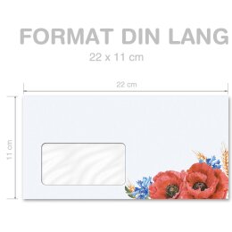 Briefumschläge FELDBLUMEN - 50 Stück DIN LANG (mit Fenster)