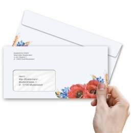 Briefumschläge FELDBLUMEN - 50 Stück DIN LANG (mit Fenster)