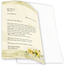 Briefpapier GELBE SONNENBLUMEN - DIN A4 Format 20 Blatt