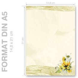 GELBE SONNENBLUMEN Briefpapier Natur CLASSIC 50 Blatt Briefpapier, DIN A5 (148x210 mm), A5C-160-50