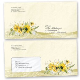 Briefumschläge Blumen & Blüten, GELBE SONNENBLUMEN 10 Briefumschläge (ohne Fenster) - DIN LANG (220x110 mm) | selbstklebend | Online bestellen! | Paper-Media