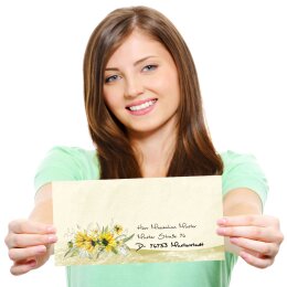 Briefumschläge GELBE SONNENBLUMEN - 10 Stück DIN LANG (ohne Fenster)