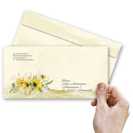 Briefumschläge GELBE SONNENBLUMEN - 25 Stück DIN LANG (ohne Fenster)