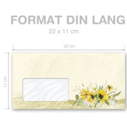 GELBE SONNENBLUMEN Briefumschläge Blumenmotiv CLASSIC 100 Briefumschläge (mit Fenster), DIN LANG (220x110 mm), DLMF-8363-100