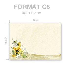 Briefumschläge Blumen & Blüten, GELBE SONNENBLUMEN 25 Briefumschläge - DIN C6 (162x114 mm) | selbstklebend | Online bestellen! | Paper-Media