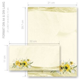 Briefpapier Set GELBE SONNENBLUMEN - 100-tlg. DL (ohne Fenster)