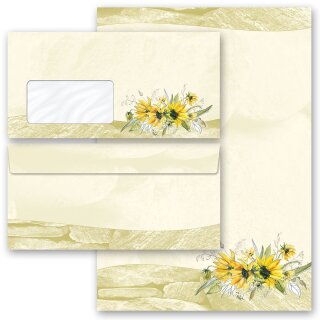Briefpapier Set GELBE SONNENBLUMEN - 100-tlg. DL (mit Fenster) Blumen & Blüten, Natur, Paper-Media