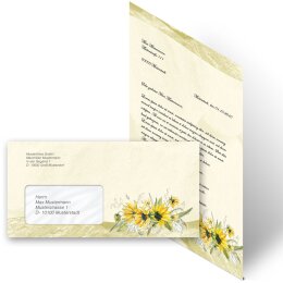 Briefpapier Set GELBE SONNENBLUMEN - 100-tlg. DL (mit Fenster)