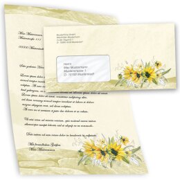 Briefpapier Set GELBE SONNENBLUMEN - 100-tlg. DL (mit Fenster)