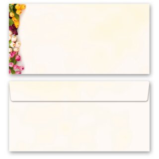 Briefumschläge BUNTE TULPEN - 25 Stück DIN LANG (ohne Fenster) Blumen & Blüten, Frühling, Paper-Media