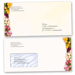 Briefumschläge Blumen & Blüten, BUNTE TULPEN 25 Briefumschläge (ohne Fenster) - DIN LANG (220x110 mm) | selbstklebend | Online bestellen! | Paper-Media