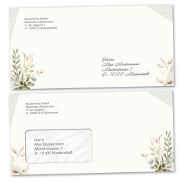 Briefumschläge Blumen & Blüten, GRÜNE ZWEIGE 10 Briefumschläge (ohne Fenster) - DIN LANG (220x110 mm) | selbstklebend | Online bestellen! | Paper-Media