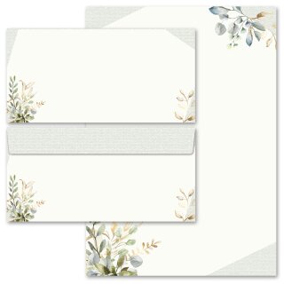Briefpapier Set GRÜNE ZWEIGE - 40-tlg. DL (ohne Fenster) Blumen & Blüten, Briefpapier mit Umschlag, Paper-Media