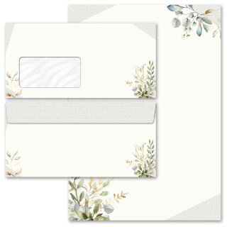 Briefpapier Set GRÜNE ZWEIGE - 40-tlg. DL (mit Fenster) Blumen & Blüten, Briefpapier mit Umschlag, Paper-Media