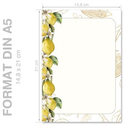 ZITRONEN Briefpapier Obst-Früchte CLASSIC 250 Blatt Briefpapier, DIN A5 (148x210 mm), A5C-169-250