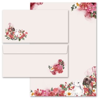 Briefpapier Set BLUMENHASEN - 100-tlg. DL (ohne Fenster) Blumen & Blüten, Tierwelt Frühlingsmotiv Paper-Media