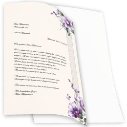 LILA BLUMEN Briefpapier Blumenmotiv CLASSIC 20 Blatt Briefpapier, DIN A4 (210x297 mm), A4C-8375-20