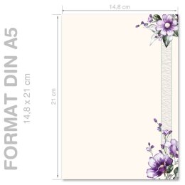LILA BLUMEN Briefpapier Blumenmotiv CLASSIC 50 Blatt Briefpapier, DIN A5 (148x210 mm), A5C-172-50