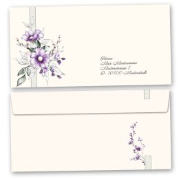 Briefumschläge Blumen & Blüten, LILA BLUMEN 50 Briefumschläge (ohne Fenster) - DIN LANG (220x110 mm) | selbstklebend | Online bestellen! | Paper-Media