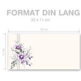LILA BLUMEN Briefumschläge Blumenmotiv CLASSIC 50 Briefumschläge (ohne Fenster), DIN LANG (220x110 mm), DLOF-8375-50