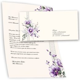 Briefumschläge LILA BLUMEN - 50 Stück DIN LANG (ohne Fenster)
