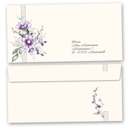 Briefumschläge Blumen & Blüten, LILA BLUMEN 100 Briefumschläge (ohne Fenster) - DIN LANG (220x110 mm) | selbstklebend | Online bestellen! | Paper-Media