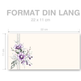 LILA BLUMEN Briefumschläge Blumenmotiv CLASSIC 100 Briefumschläge (ohne Fenster), DIN LANG (220x110 mm), DLOF-8375-100