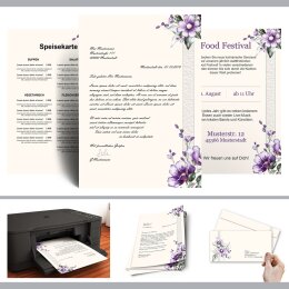 Motivpapier-Sets Blumenmotiv LILA BLUMEN