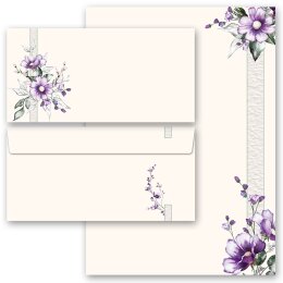 Briefpapier Set LILA BLUMEN - 20-tlg. DL (ohne Fenster) Blumen & Blüten, Blumenmotiv, Paper-Media