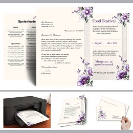 Motivpapier Set LILA BLUMEN - 100-tlg. DL (ohne Fenster)