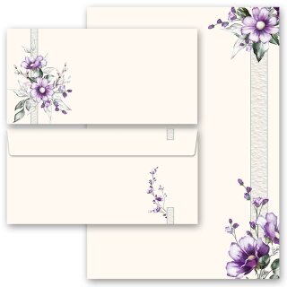 Briefpapier Set LILA BLUMEN - 200-tlg. DL (ohne Fenster) Blumen & Blüten, Blumenmotiv, Paper-Media