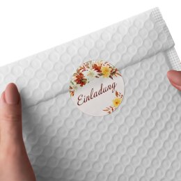 50 Aufkleber Blumenmotiv EINLADUNG - Rund Ø 4,5 cm