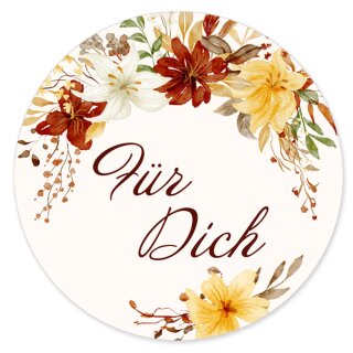 50 Aufkleber FÜR DICH - Blumenmotiv Rund Ø 4,5 cm Besondere Anlässe, Blumenmotiv, Paper-Media