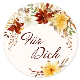 50 Aufkleber FÜR DICH - Blumenmotiv Rund Ø...