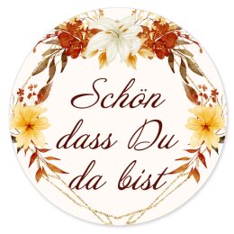 50 Aufkleber SCHÖN, DASS DU DA BIST! - Blumenmotiv...