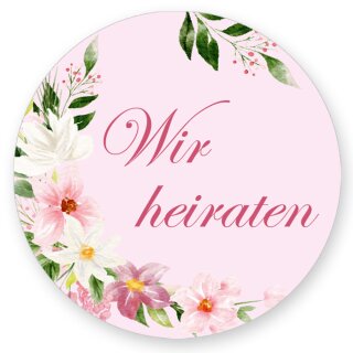 50 Aufkleber WIR HEIRATEN - Blumenmotiv Rund Ø 4,5 cm Besondere Anlässe, Blumenmotiv, Paper-Media