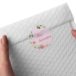 50 Aufkleber Blumenmotiv WIR HEIRATEN - Rund Ø 4,5 cm
