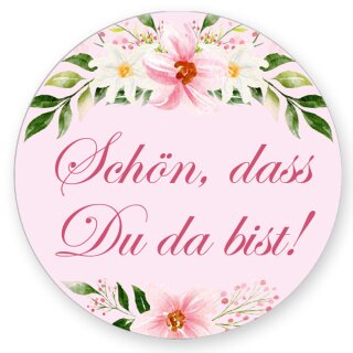 50 Aufkleber SCHÖN, DASS DU DA BIST! - Blumenmotiv Rund Ø 4,5 cm Besondere Anlässe, Blumenmotiv, Paper-Media