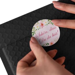 50 Aufkleber Blumenmotiv SCHÖN, DASS DU DA BIST! - Rund Ø 4,5 cm