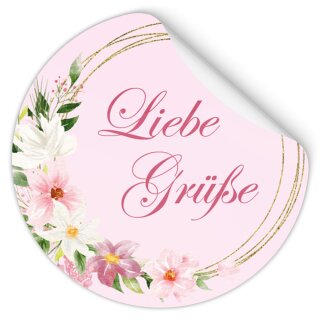 50 Aufkleber LIEBE GRÜßE - Blumenmotiv Rund Ø 4,5 cm Besondere Anlässe, Blumenmotiv, Paper-Media