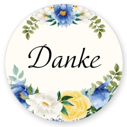50 Aufkleber DANKE - Blumenmotiv Rund Ø 4,5 cm...