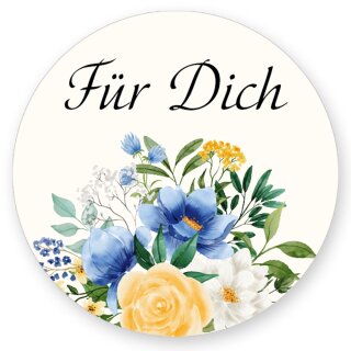 50 Aufkleber FÜR DICH - Blumenmotiv Rund Ø 4,5 cm Besondere Anlässe, Blumenmotiv, Paper-Media