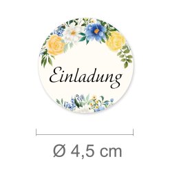 50 Aufkleber EINLADUNG - Blumenmotiv Rund Ø 4,5 cm...